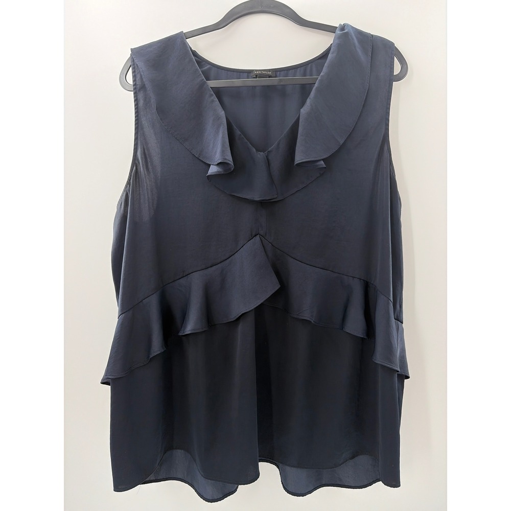 Ann Taylor Navy‎ Blue Ruffle V-Neck Sleeveless Tiered Peplum Blouse XXL